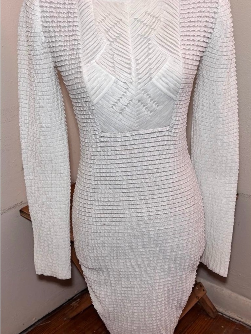 NWOT BCBGMaxAzria White Long-Sleeve Knit Bodycon Mini Dress